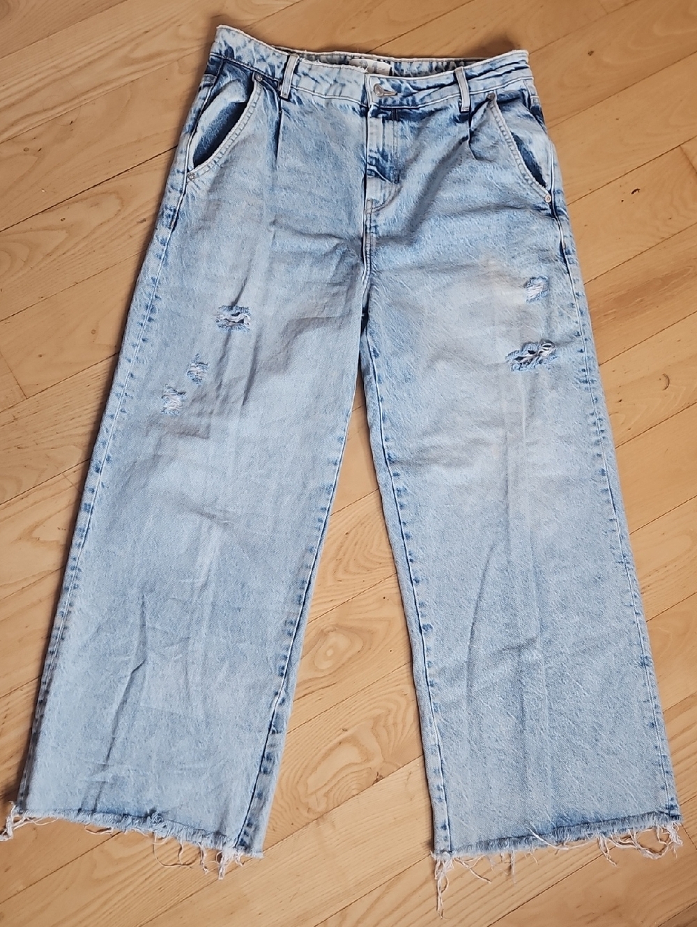 We The Free Light Blue Wide Leg Distressed Jeans